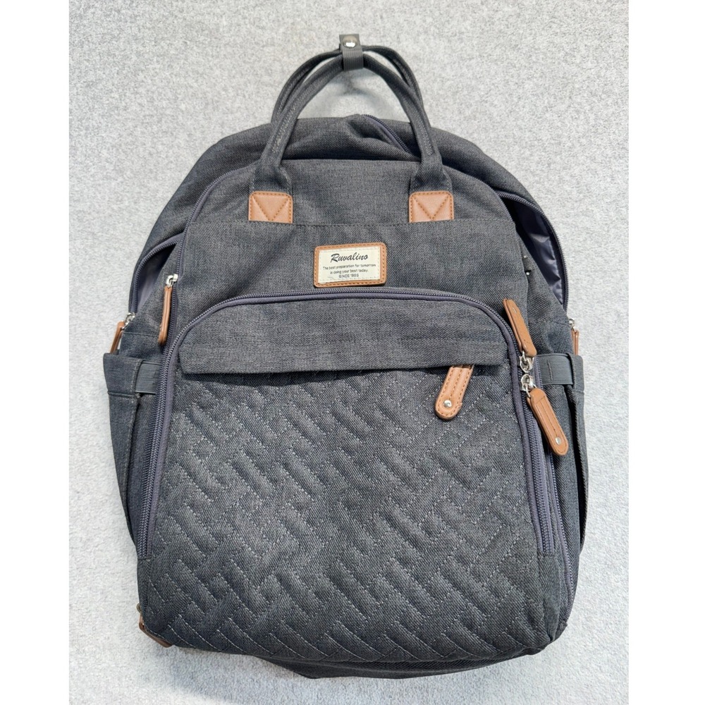 RUVALINO Diaper Bag Backpack Dark Gray Baby Travel Maternity Bag Neutral Large